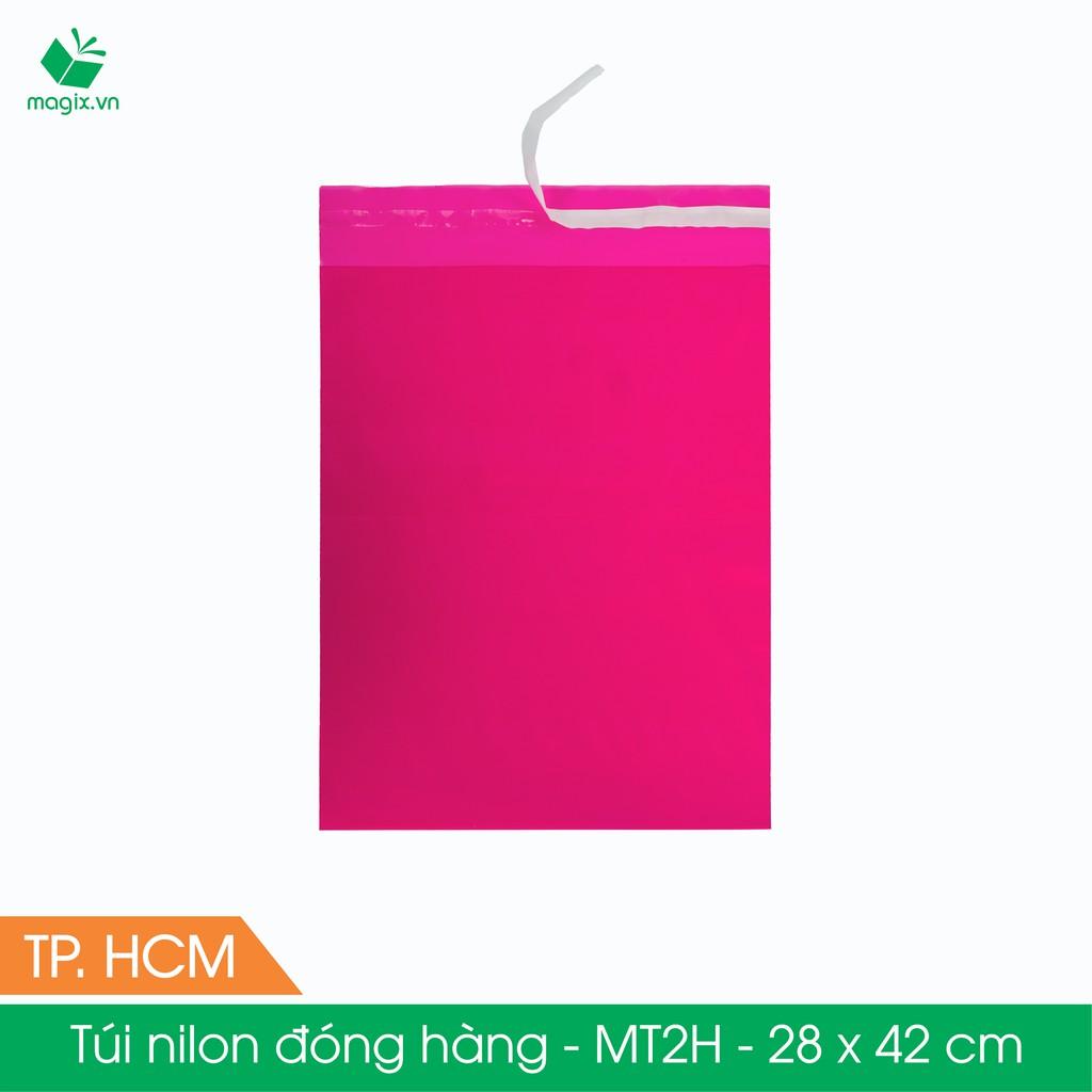 MT2H - 28x42 cm - Túi nilon gói hàng - 500 túi niêm phong đóng hàng màu hồng