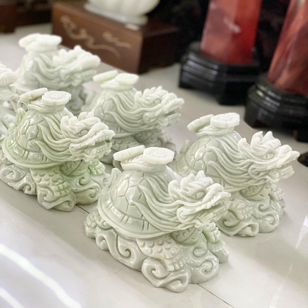 Tượng Long Quy Phong Thủy Đá Trắng Xanh Thái Nguyên nguyên khối - dài 15cm , cực nét