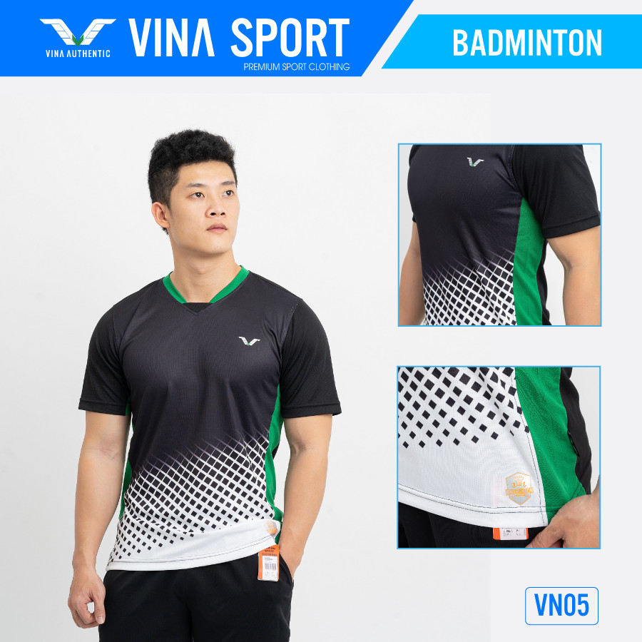 Áo Thể Thao Nam Cổ Tròn AVT03 Vina Sport, Cầu Lông, Tennis , Chất Thun Thấm Hút Mồ Hôi, Thoáng Mát