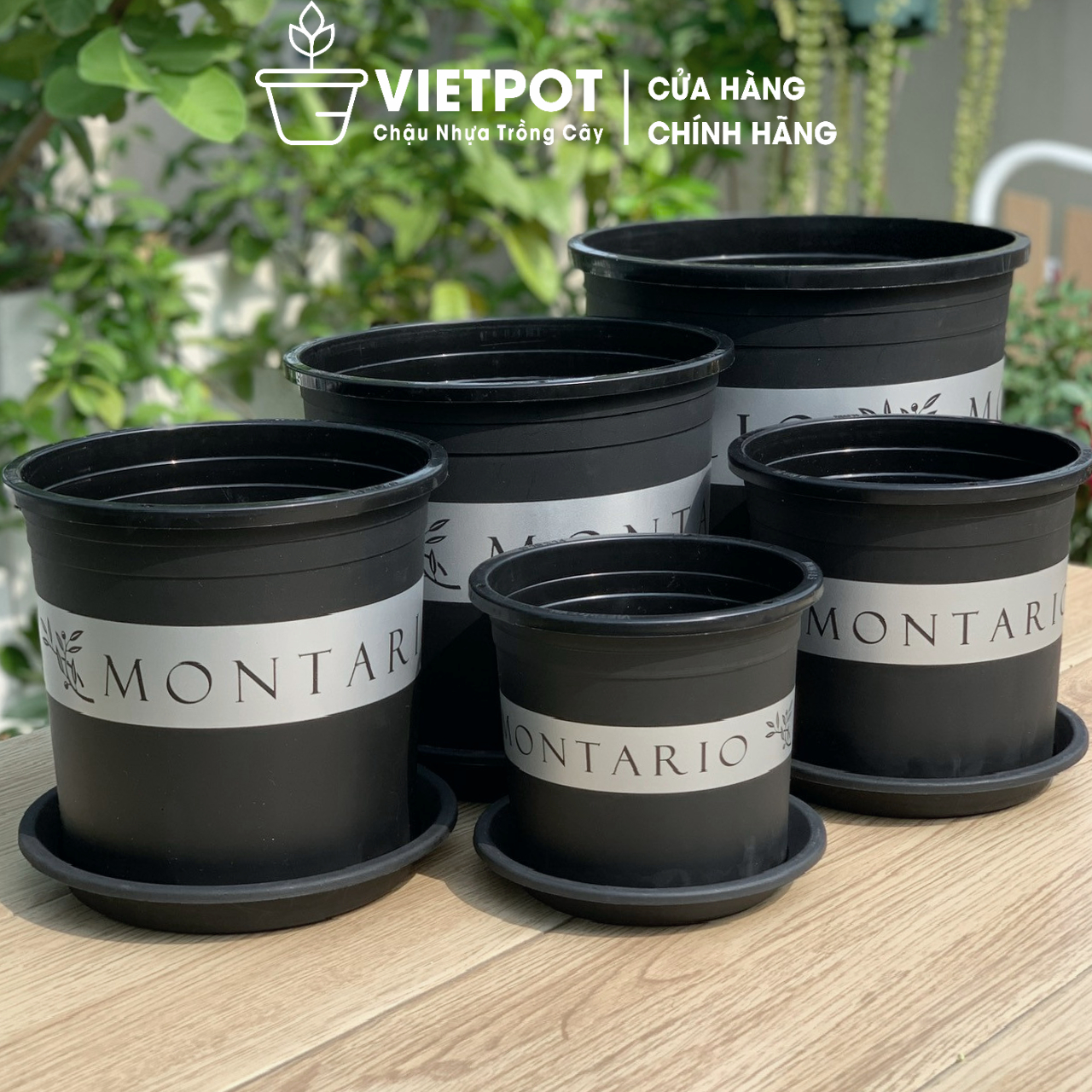Chậu nhựa trồng cây Vietpot, mã 02, màu đen, hoa văn MONTARIO, chính hãƞg, chậu trồng kiểng lá, hoa hồng, trang trí nhà cửa, ban công, sân vườn, sân thượng