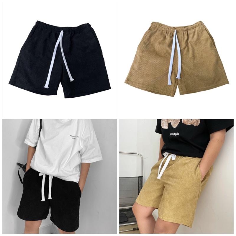 Quần short nhung tăm cao cấp Boin Unisex có 2 màu đen nâu cho cả nam và nữ _ Hình thật có clip