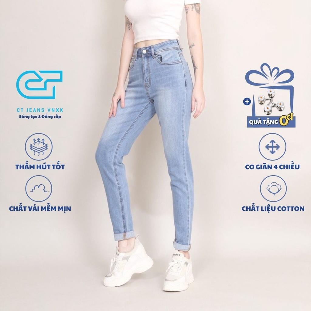 Quần Jean Nữ Baggy Boyfriend Trơn Cạp Lưng Cao co dãn CT Jeans