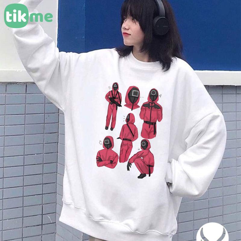 Áo sweater tikme unisex Squid Game áo đỏ hot có ảnh thật shop tự chụp size XS-2XL