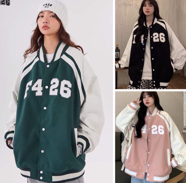 Áo khoác bomber nhung F426 form rộng ulzzang Nam Nữ Phối Tay, Áo Bomber Bóng Chày nhung da F426 Unisex Cao Cấp,Áo Khoác Varsity nhung Phong Cách Hàn Quốc, áo khoác bóng chày chất nhung tăm thêu chữ form rộng cho nam nữ