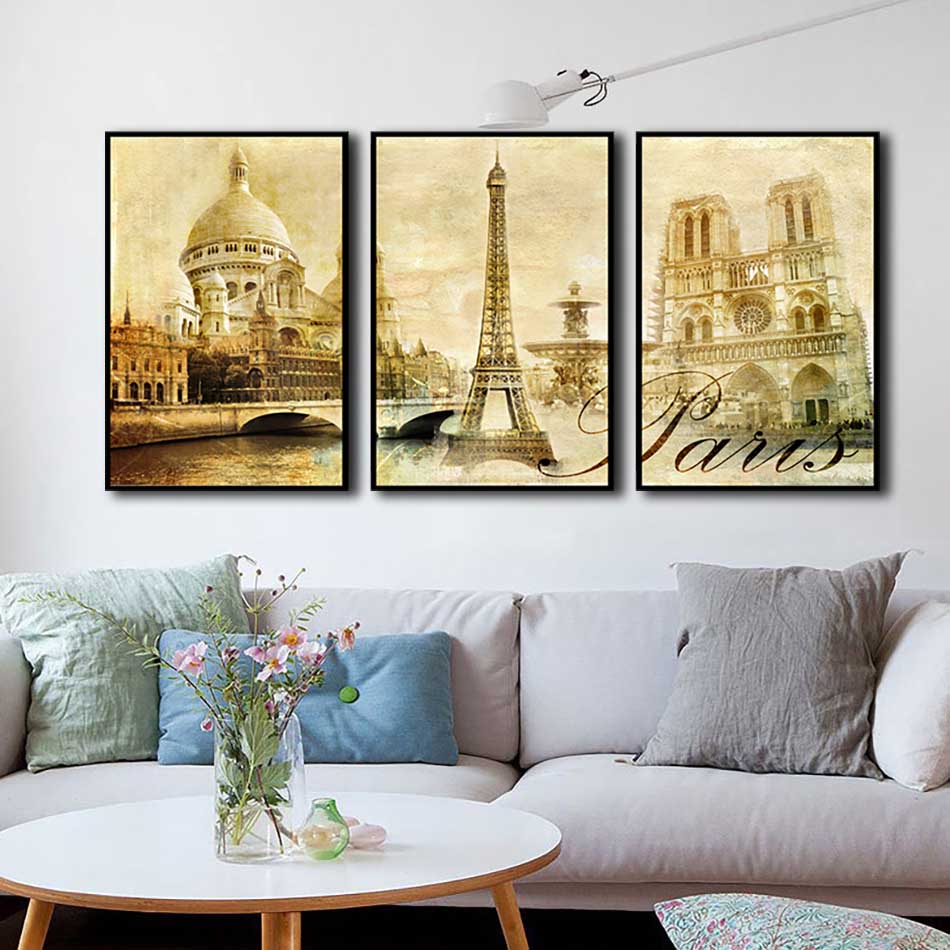 Bộ 3 tranh canvas treo tường Decor PARIS thế kỷ XX - DC108