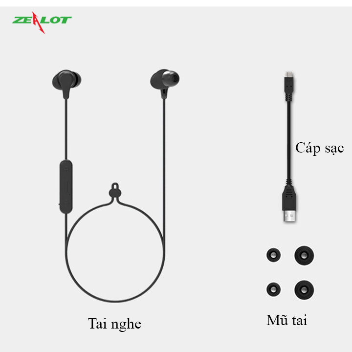 Tai nghe bluetooth Zealot không dây nhét tai phong cách thể thao hàng chính hãng