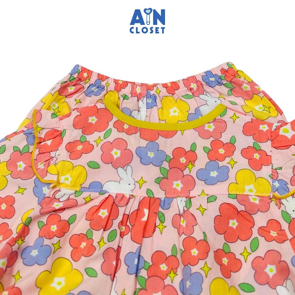 Bộ quần áo Dài bé gái hoạ tiết Hoa Đỏ Lanh lụa - AICDBGFUCFXV - AIN Closet