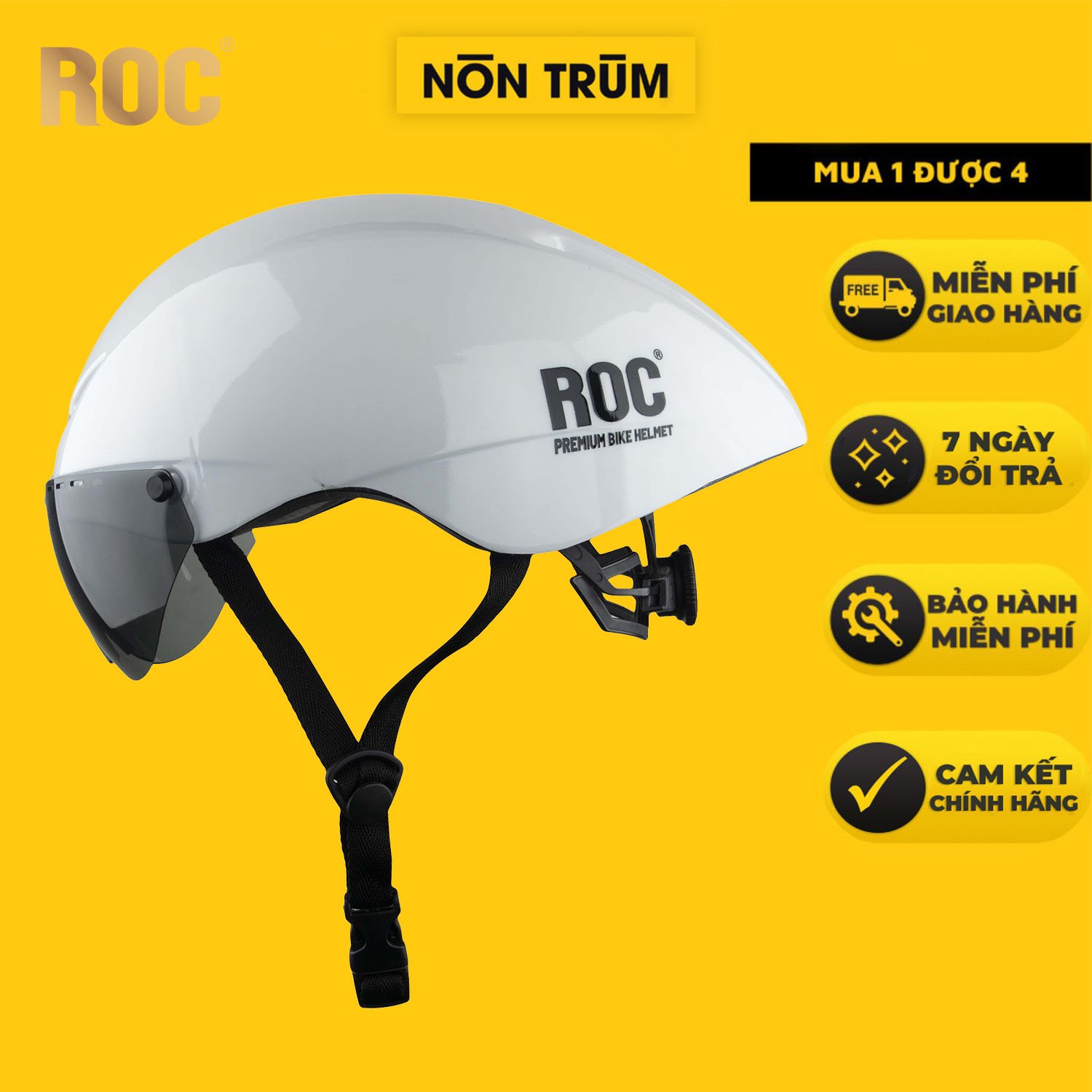 Mũ bảo hiểm xe đạp thể thao ROC R16 đuôi nhọn, siêu nhẹ kèm kính hít nam châm