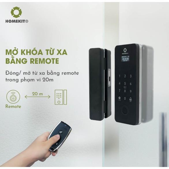 Khoá cửa vân tay điện tử thông minh HOMEKIT AB-11K remote điều khiển từ xa cho cửa kính cường lực - lắp đặt tận nhà