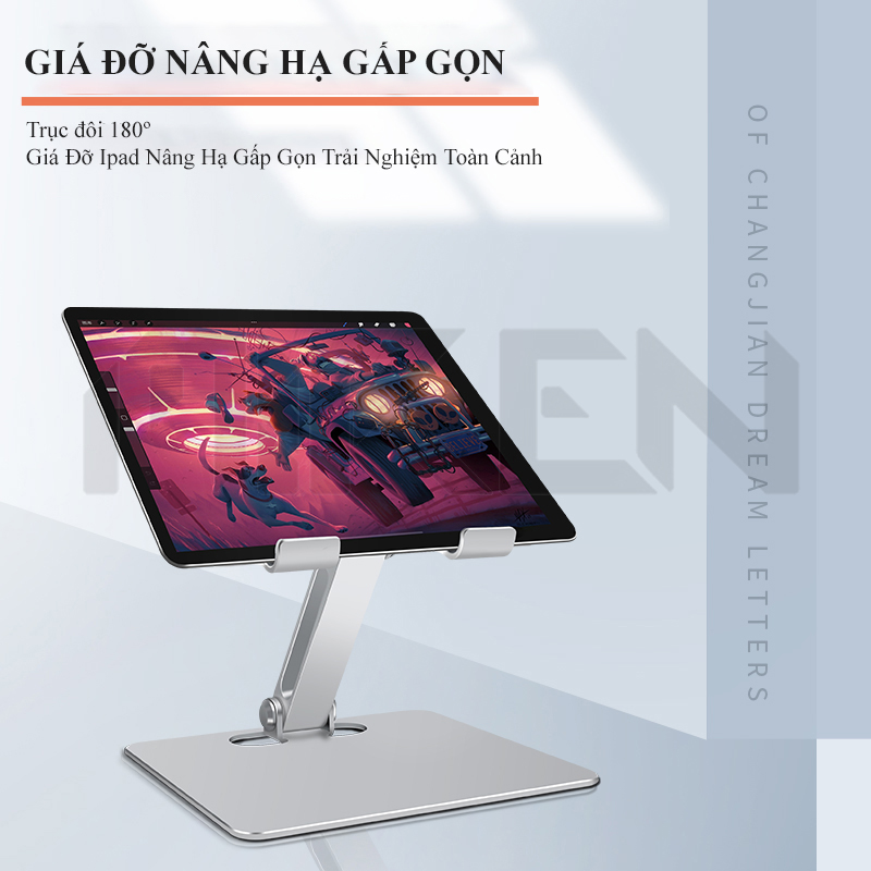 Giá Đỡ dành cho Ipad - Máy Tính Bảng - Điện Thoại (All Size) Hợp Kim Nhôm Nguyên Khối - 2 Trục Điều Chỉnh Góc Độ Tùy Thích - Khe Rãnh Mặt Tựa Giúp Gia Tăng Tản Nhiệt - Miren Hàng Chính Hãng