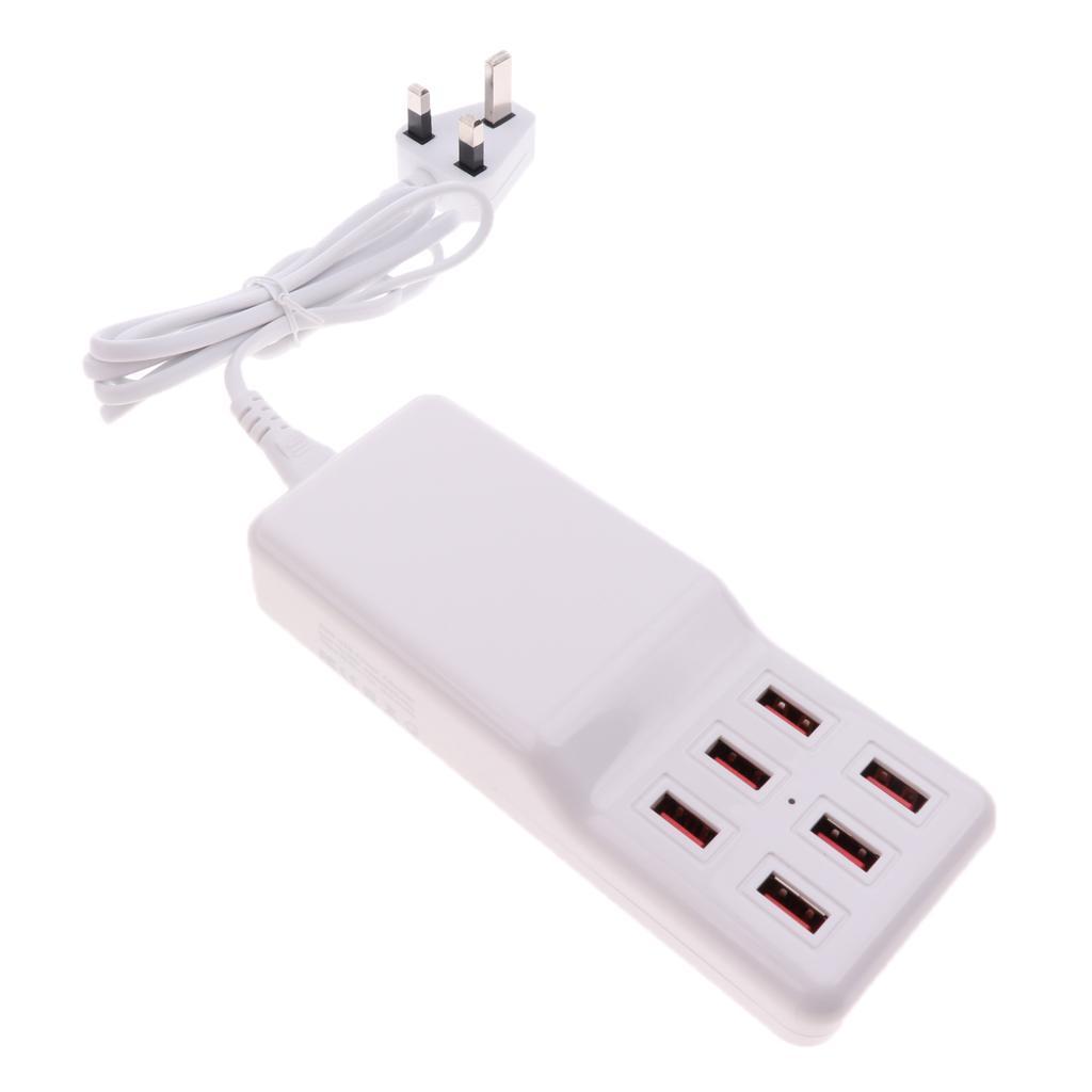 UK Plug High Speed ABS USB Power Adapter Hub With 6 USB Ports For Charging
