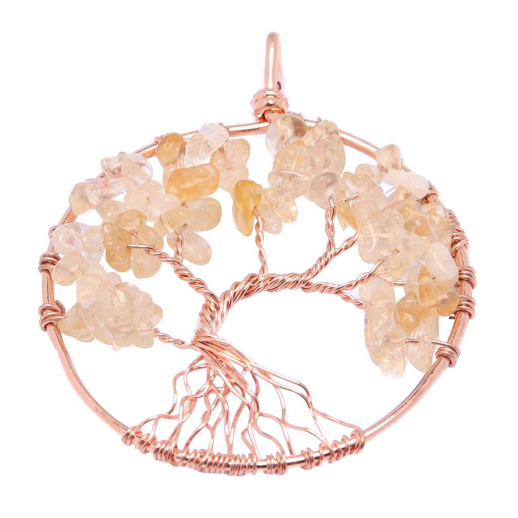 Tree of Life Pendant Crystal Necklace Gemstone Fashion Jewelry Pink