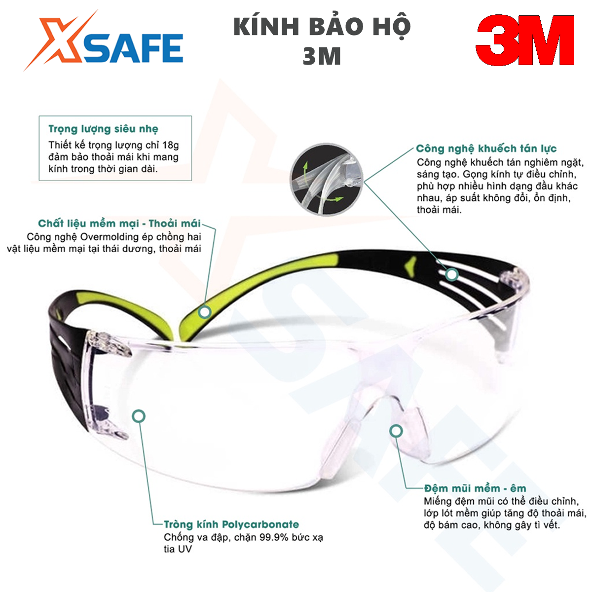 Kính bảo hộ 3M SF401AF kính chống bụi chống tia UV chống đọng sương chống trầy xước (màu trắng) 