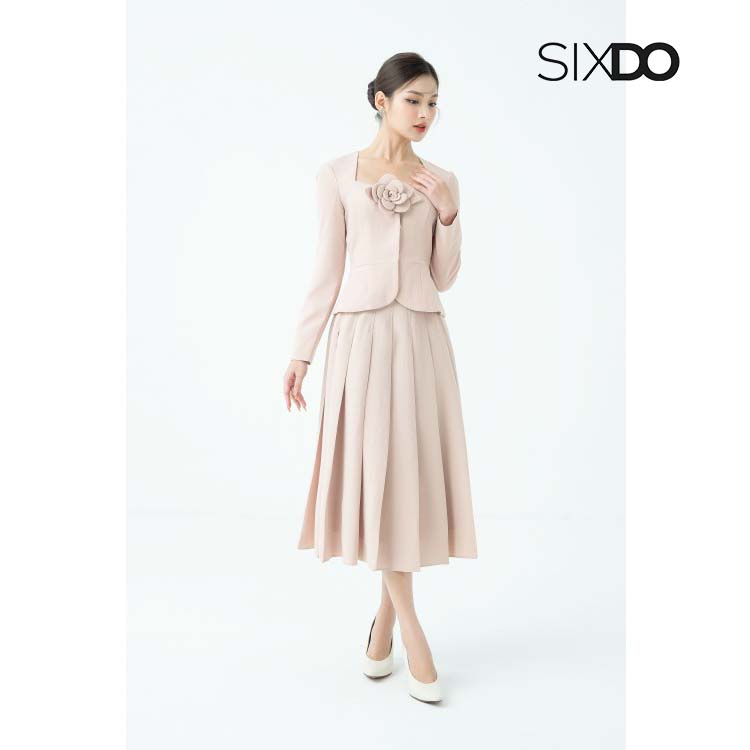 Chân váy beige xếp ly dáng A thời trang SIXDO