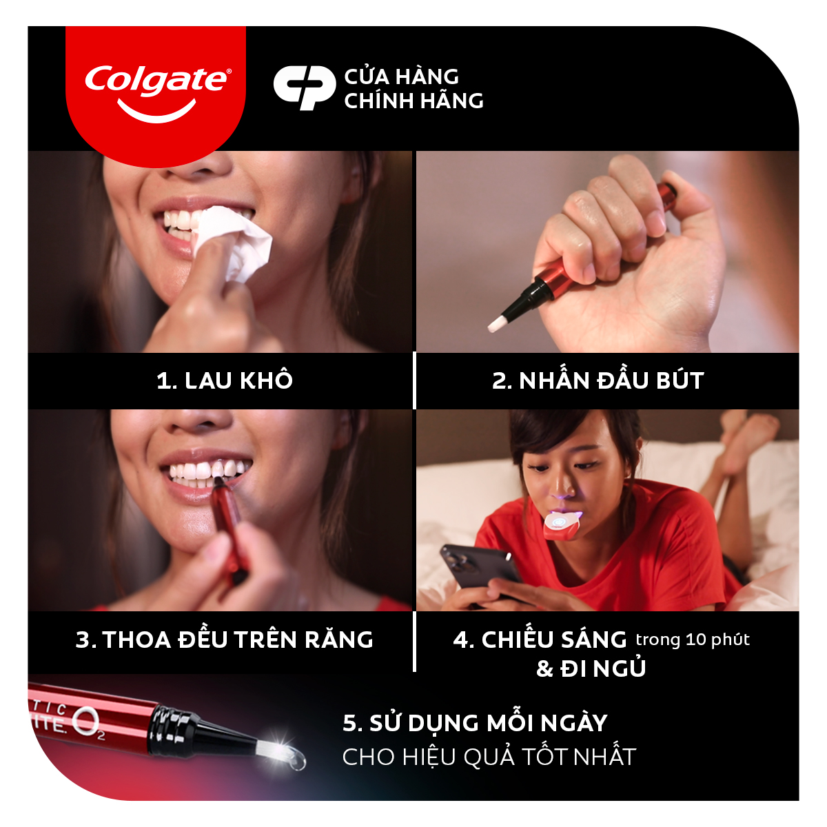 Bộ Kit làm trắng răng Colgate Optic White O2 an toàn tại nhà, không ê buốt