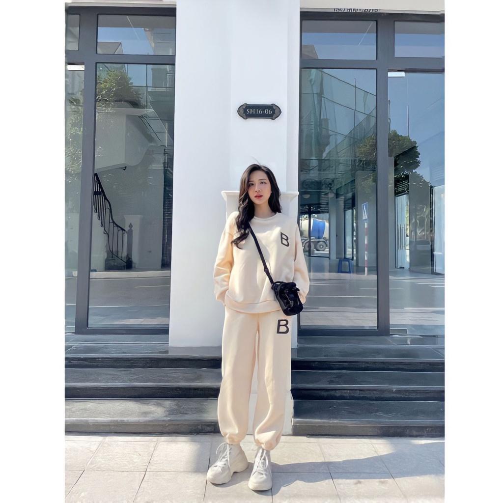 Bộ Áo Nỉ Sweater Quần Jogger Nữ Chữ B