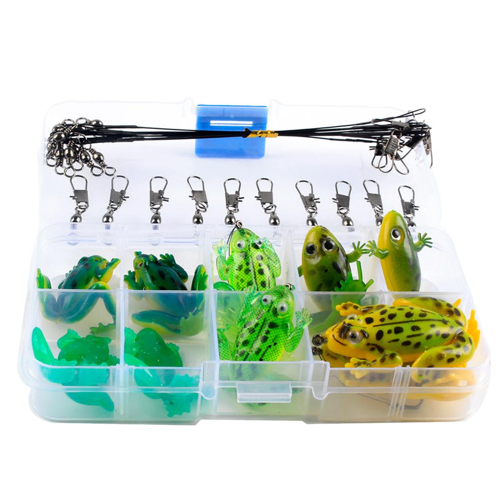 30pcs Mixed Pattern Topwater Lure Frog Soft Bait Accessories Swivels Leaders