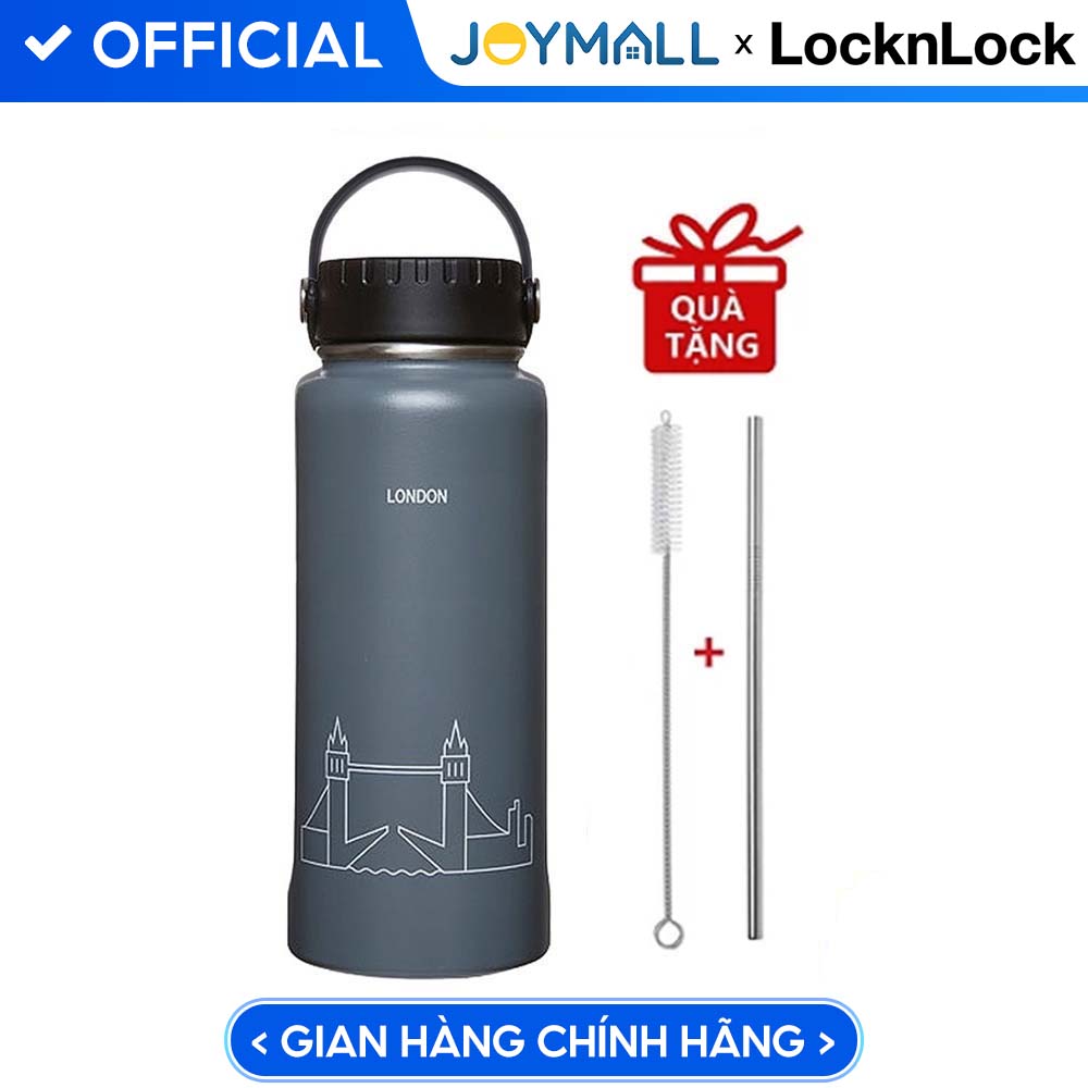 Bình Giữ Nhiệt Lock&Amp;Lock Riga Tumbler Lhc4160 897Ml - Hàng Chính Hãng, Bằng Thép Không Gỉ, Có Lưới Lọc Inox - Tặng Kèm Ống Hút Và Cọ Rửa Ống Hút - Xám