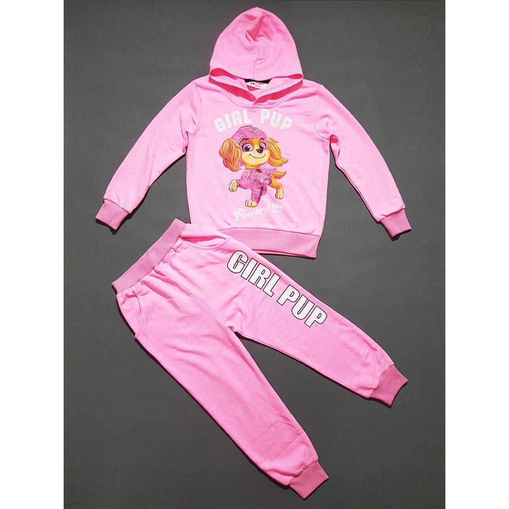 Bộ thun cotton da cá áo hoddie tay dài quần thể thao chó cứu hộ sky và mickey bé gái