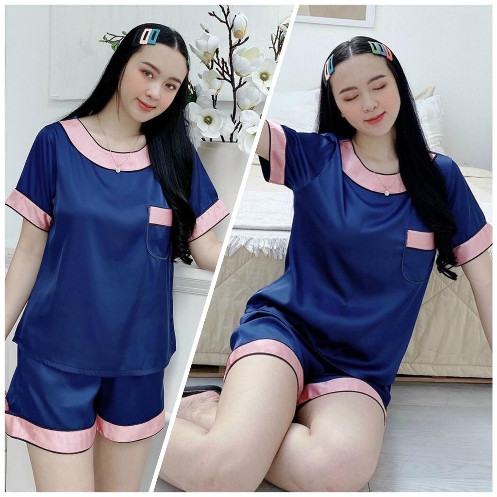 Đồ ngủ nữ, bộ đùi mặc nhà Pijama cổ tròn, chất lụa latin loại 1 mềm mịn mát