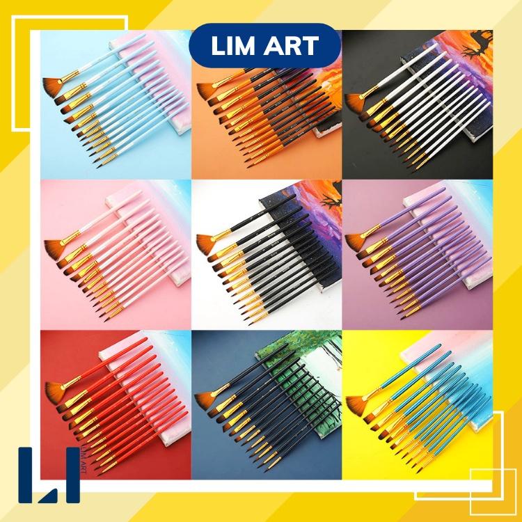 Bộ 12 cọ vẽ gỗ màu nước, acrylic, sơn dầu, goauche,... nhiều kích thước, chuyên dụng vẽ tranh, tô tranh số hóa