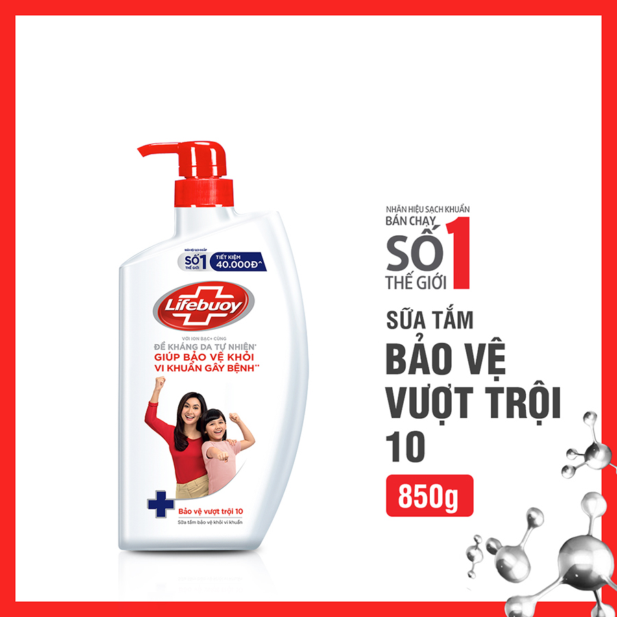 Sữa Tắm Lifebuoy Sạch Khuẩn Bảo Vệ Khỏi 99.9% Vi Khuẩn Chứa Ion Bạc+ Hỗ Trợ Cùng Đề Kháng Da Tự Nhiên Chai 800G