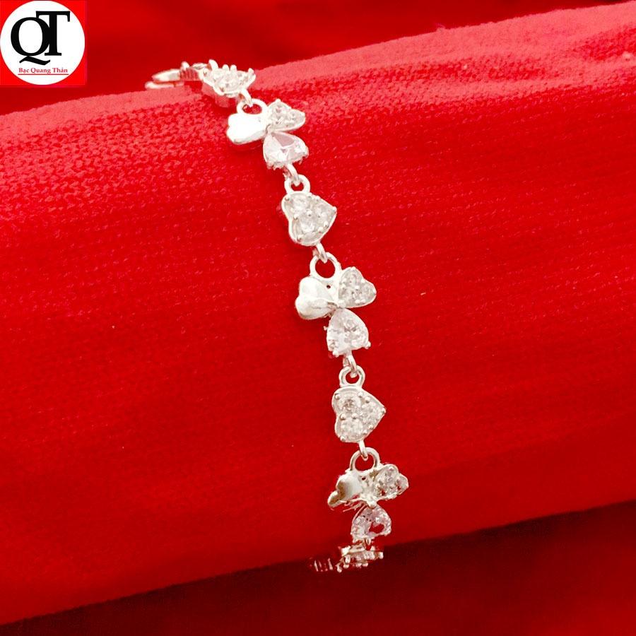 Lắc tay nữ chất liệu bạc ta kiểu lắc mềm hình cỏ ba lá gắn đá xen kẽ cao cấp trang sức Bạc Quang Thản - QTVTNU20