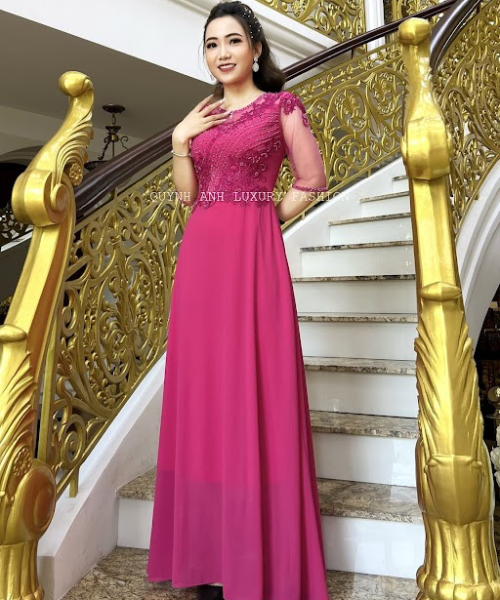 Đầm Dạ Hội Trung Niên Dự Tiệc Sang Trọng Hồng Sen Charmaine Dress