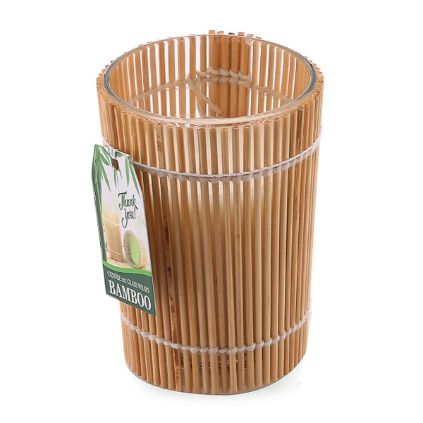 Hộp 2 ly nến thơm Bamboo quấn tre Miss Candle FtraMart MIC2301 (Trắng)