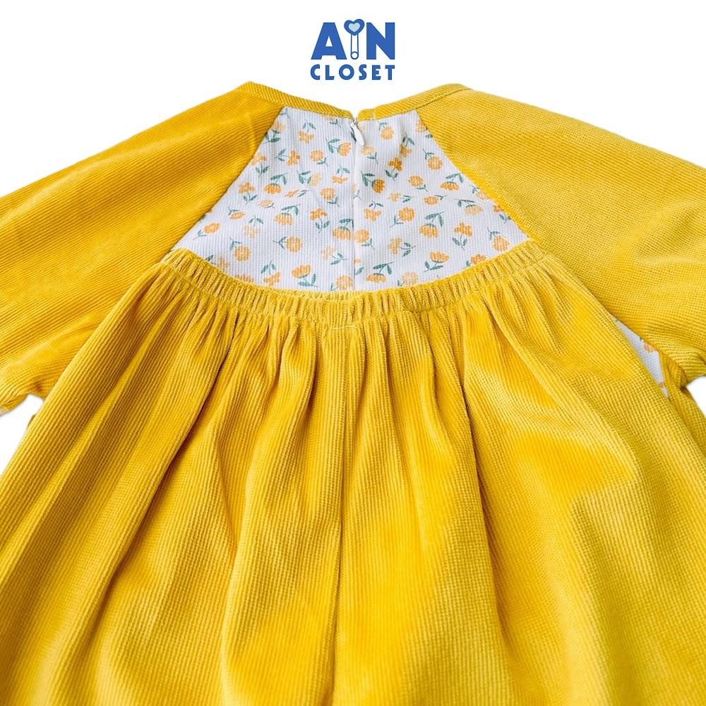 Bộ Áo Dài bé gái họa tiết Hoa Cúc Sao Băng Vàng Cotton Nhung - AICDBGRXJS0B - AIN Closet
