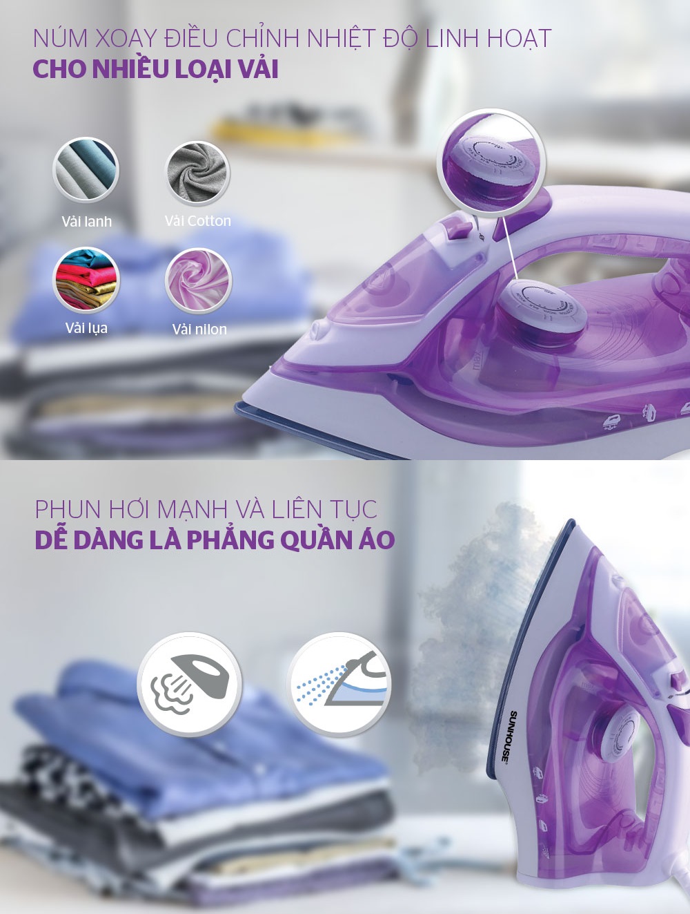 Bàn Ủi Hơi Nước Sunhouse SHD2063P (1600W) – Hàng Chính Hãng KM