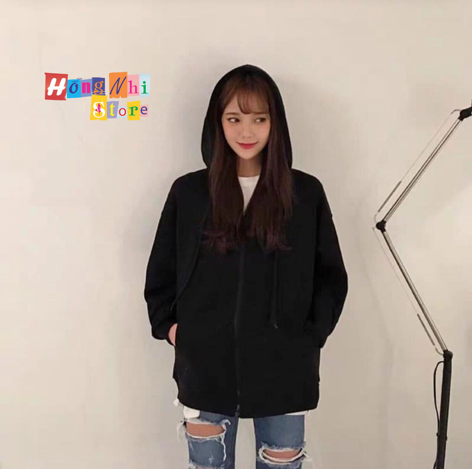 Áo Hoodie Zip Unisex Black - Khoác Hoodie Dây Kéo Dáng Rộng Màu Đen - MM