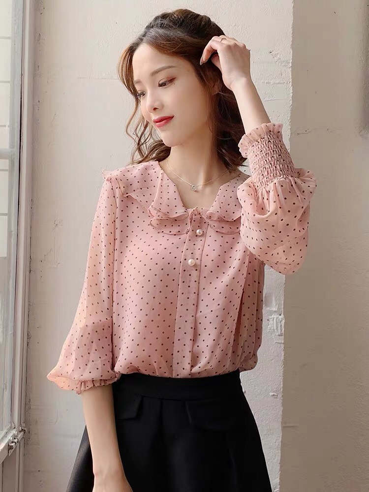 ÁO SƠ MI CHẤM BI CỔ TIM BY6367