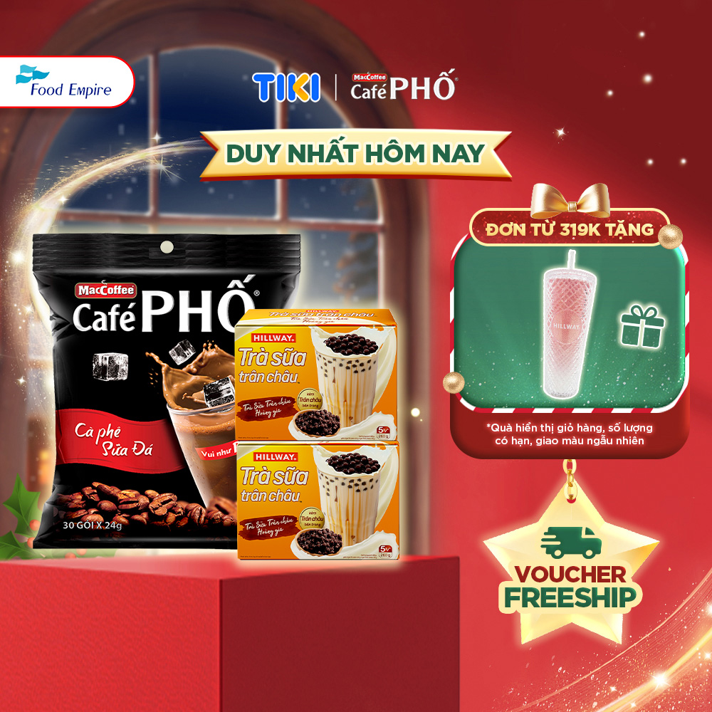 Combo 1 Túi cà phê MacCoffee Phố Sữa Đá &amp; 2 Hộp Trà Sữa Trân Châu Hillway Vị Truyền Thống
