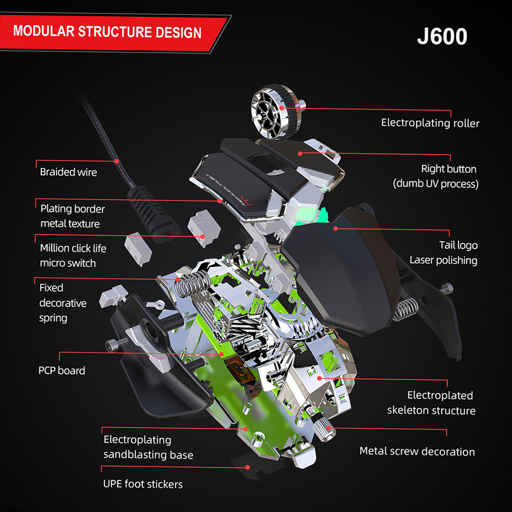 HXSJ V200+J600 Combo Wired Gaming Mouse 9-key Macro Programming Mice & Switch One-handed Mechanical