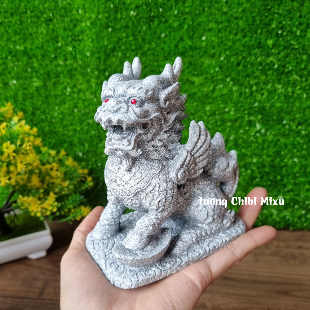 Cặp Tỳ Hưu trắng có bệ đá ngang 11cm x cao 12cm