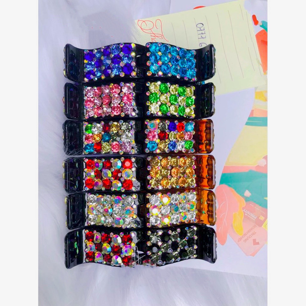Kẹp Tóc Càng Cua 3 Răng Đính Đá Nhiều Màu Cao Cấp Phong Cách - SLL Nhắn Shop