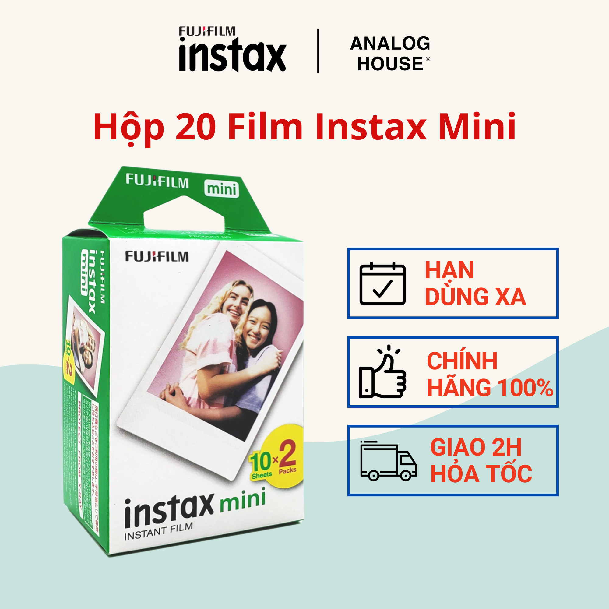 Film Instax Mini - Giấy in ảnh Fujifilm cho máy chụp ảnh lấy liền Instax Mini - Hộp 20 tấm - Hàng Chính Hãng