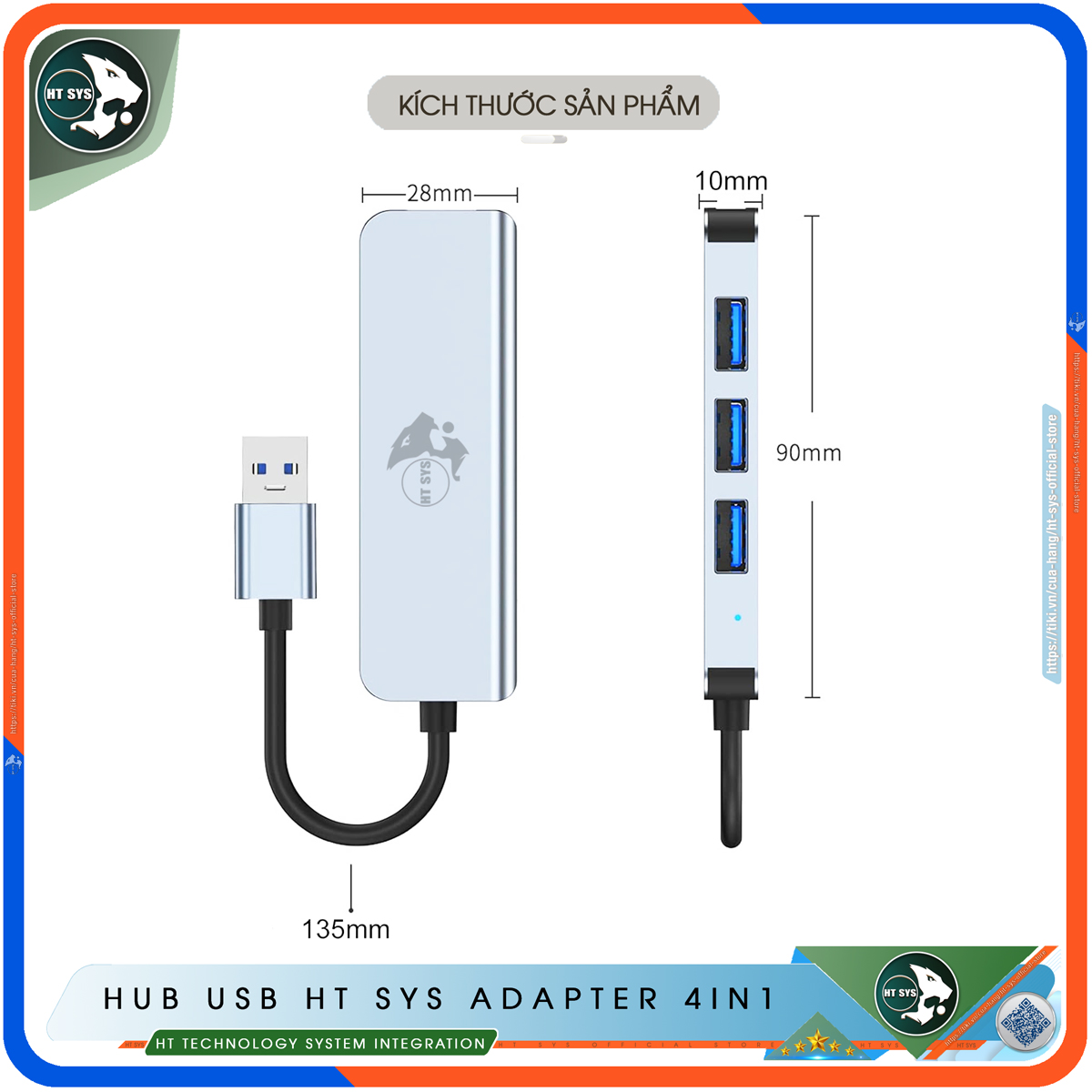 Hub USB 3.0 Và Hub Type C HT SYS Adapter 4in1 - Cổng Chia USB Mở Rộng Kết Nối Tốc Độ Cao Dành Cho Macbook, Laptop, PC - Hub Chuyển Đổi USB Type-C Hỗ Trợ Sạc Pin, Kết Nối Đa Năng ổ Cứng, Bàn Phím, Chuột, Máy In, Ổ Chia USB - Hàng Chính Hãng