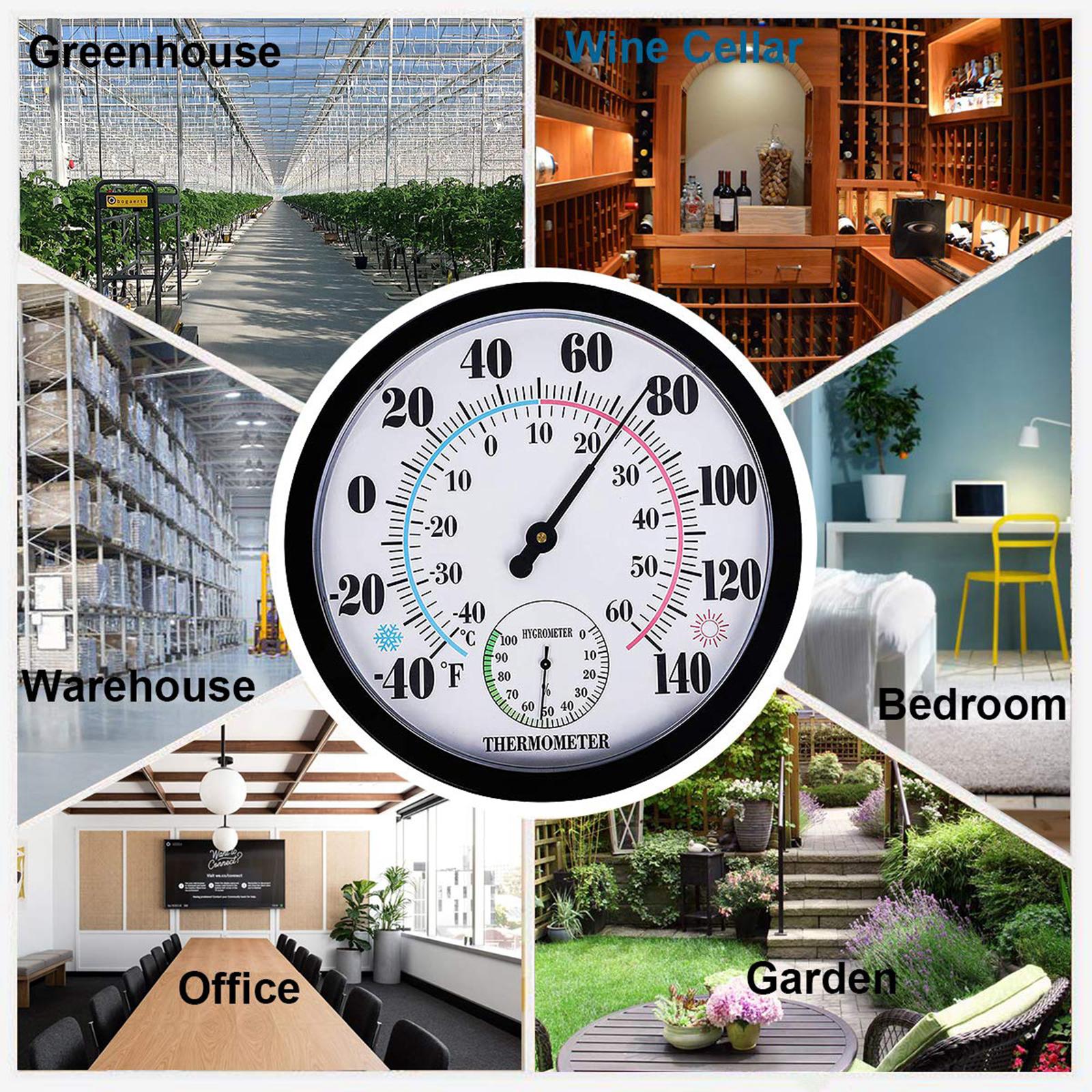 Indoor Outdoor Round Thermometer Garden Wall Thermometer Hygrometer for Patio, Large Number Thermometer No Battery Needed Hanging Hygrometer