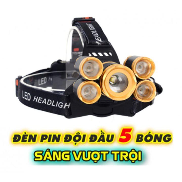 Đèn Pin Đội Đầu 5 Mắt Siêu Sáng, Đèn Pin Siêu Sáng