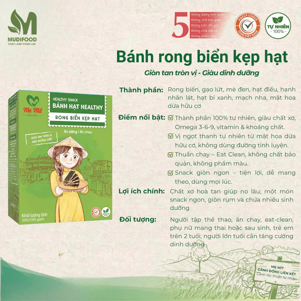 Bánh Rong Biển Kẹp Hạt Mẹ Mít Hộp 200g - Thực Phẩm Bổ Sung Dinh Dưỡng Người Ăn Chay, Thể Thao, Giảm Cân, Người Tiểu Đường, Healthy, Eatclean