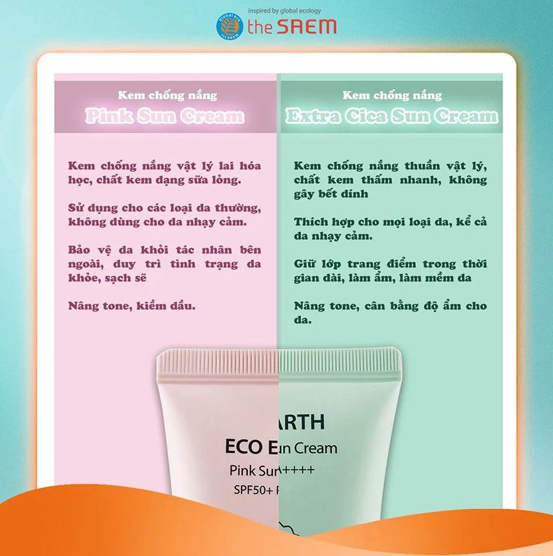 Kem chống nắng nâng tông sáng hồng tự nhiên Hàn Quốc The Saem Sun Cream SPF50+ PA