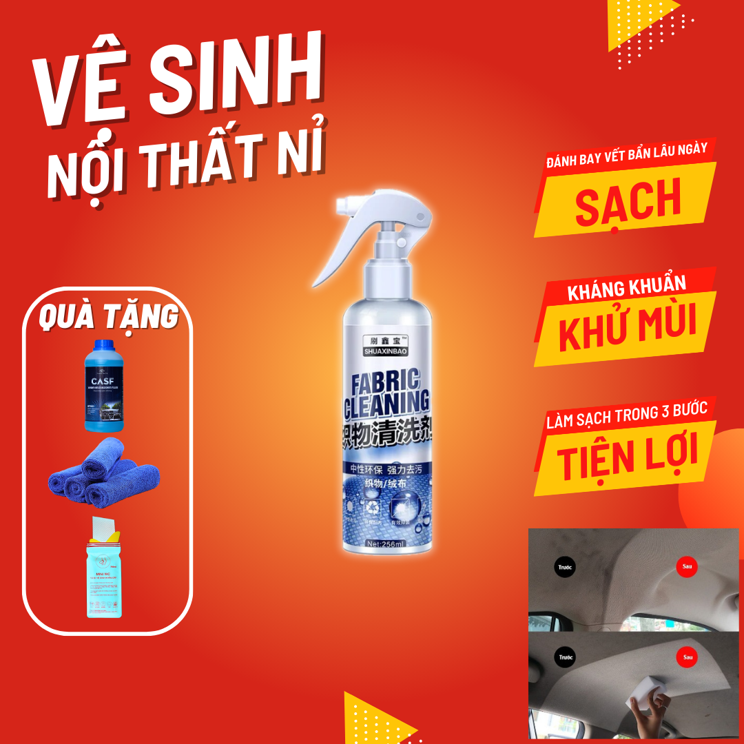Chai xịt vệ sinh trần nỉ, ghế ngồi ô tô Shuaxinbao Fabric Cleaning - Dung tích 256ml - Vệ sinh nội thất ô tô