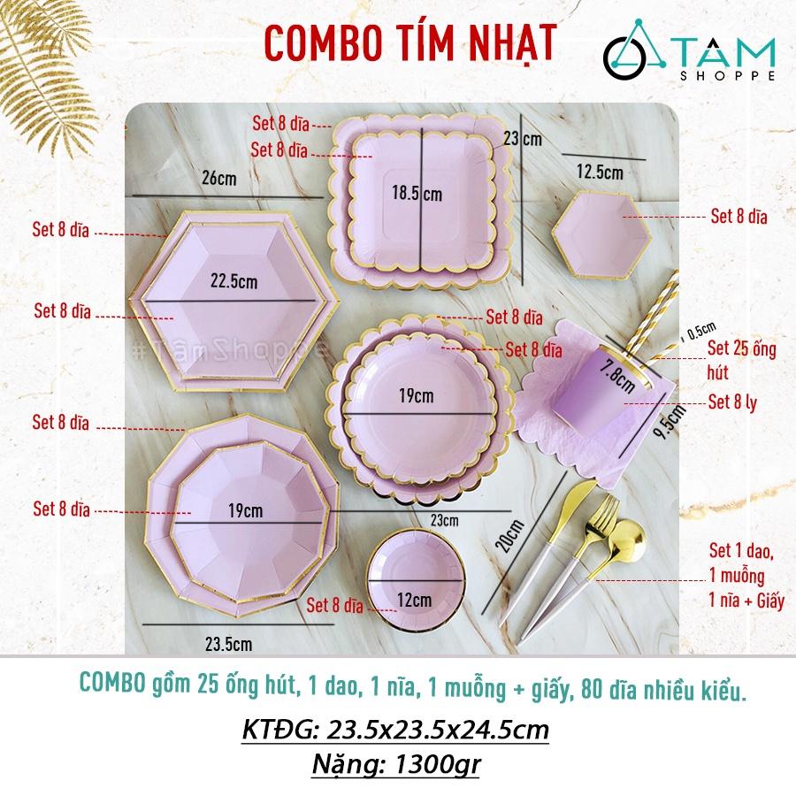 Set đồ giấy trang trí tiệc tông màu Tím nhạt SETDG-05