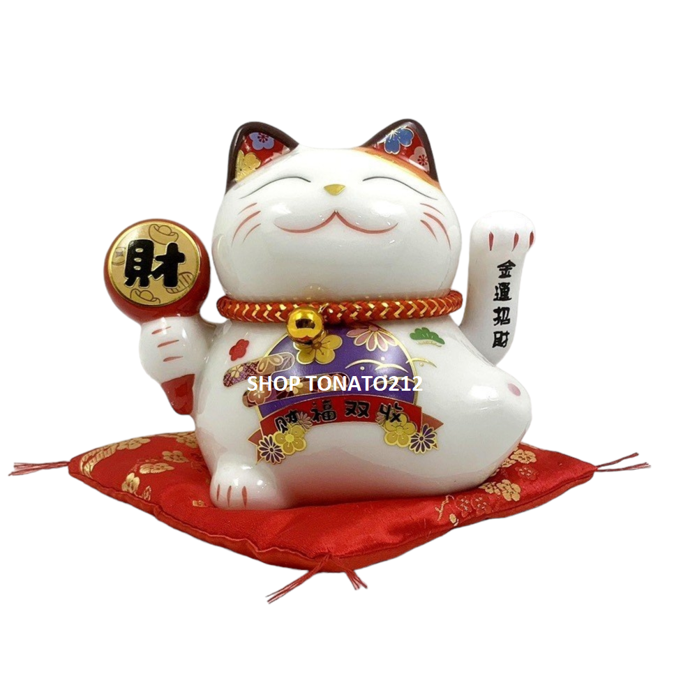 MÈO THẦN TÀI, MÈO MAY MẮN MANEKI NEKO HF21016 CAO 14CM