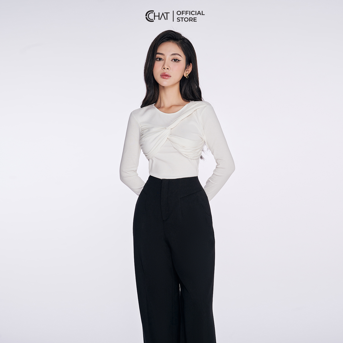 Quần Ống Rộng Dáng Suông Cạp Liền Chất Tuytsi Phong Cách Thanh Lịch 22QDS2032ST