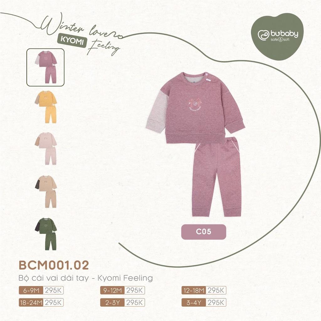 Bộ dài tay Bu, Bubaby Kyomi Feeling Cotton Melange BCM001.02 - Xanh rêu