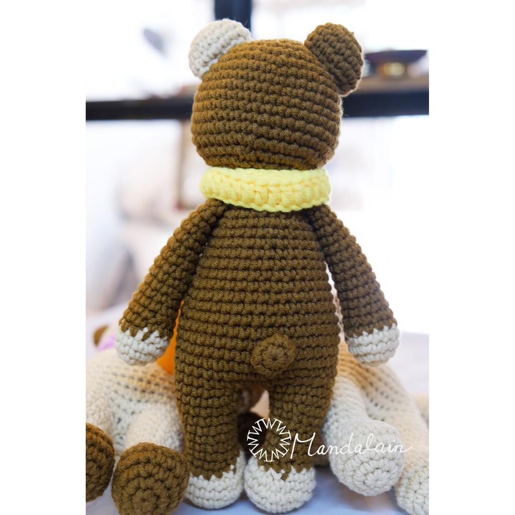 Thú len móc 23cm Amigurumi handmade hình gấu khăn choàng dễ thương