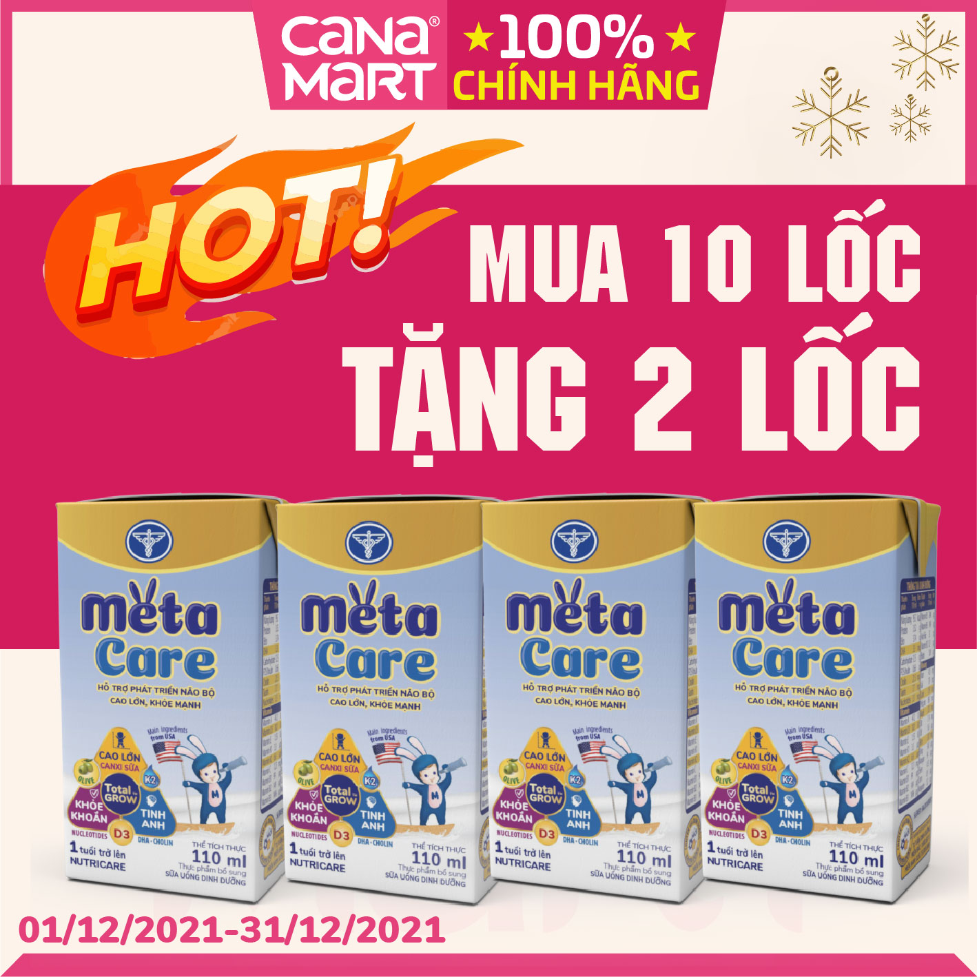 Thùng sữa nước Nutricare Metacare OPTI hỗ trợ hệ tiêu hóa và miễn dich (110ml)